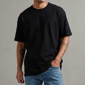 Plain Black 100% Cotton Oversized T-Shirt for Men
