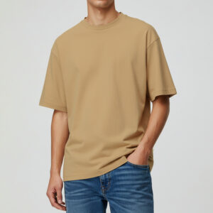 Plain Beige 100% Cotton Oversized T-Shirt for Men