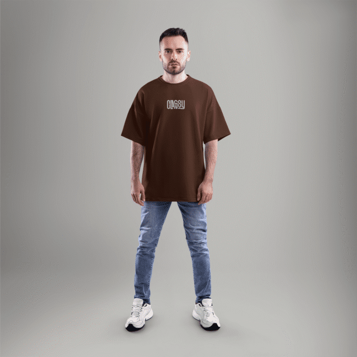 brown-classy CLASSY brown oversized t-shirt for men made with French Terry cotton - minimal streetwear by Checks and Solids