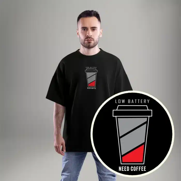 checks-and-solids-need-coffee-oversized-black-tee-unisex Need Coffee Minimal Black Oversized Tee - Unisex