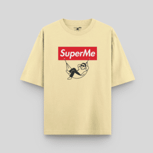 SuperMe Graphic Oversized T-Shirt – Premium Cotton | Black & Beige